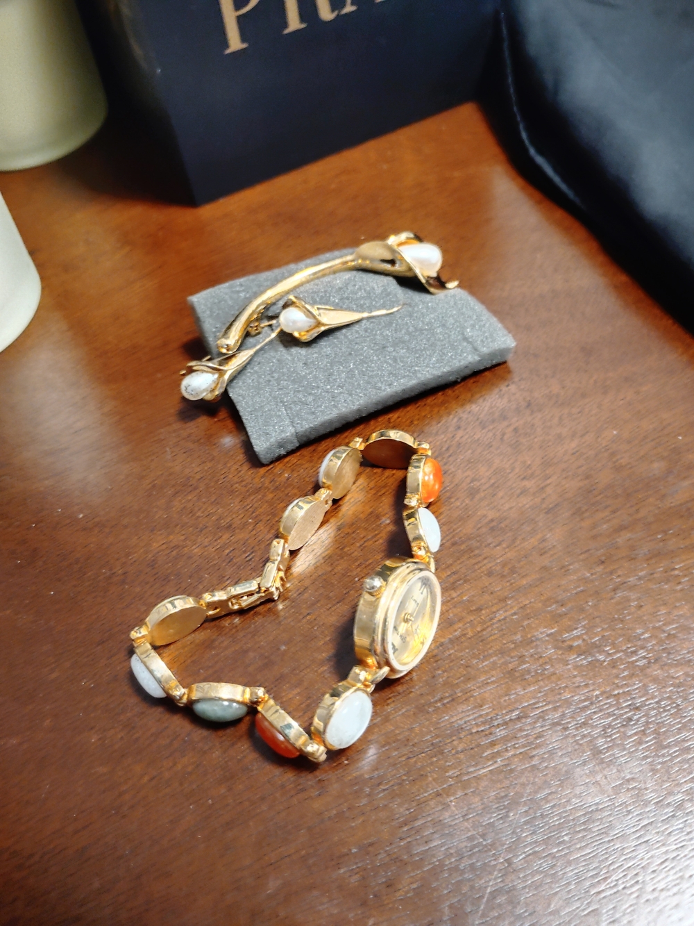 Gold-tone Bracelet Watch with Multicolored Stone Links